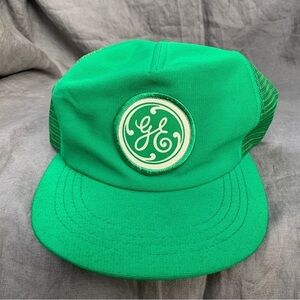 80’s 90s GE Trucker Hat Cap Green Snap-back Mesh General Electric Patch Made USA